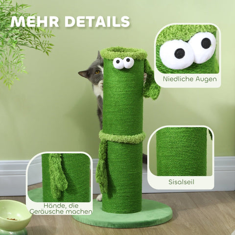 Rootz Cat Scratching Post - Kitty Scratcher - Feline Tree - Sisal Rope - Interactive Toy - 39.5cm x 63cm - Green - Chipboard & Polyester