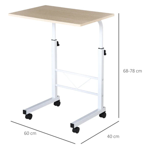 Rootz Side Table - Height-adjustable - Coffee Table - Mobile End Desk With Wheels - Parking Brakes - C-tables - Chipboard - Steel - Iron - Plastic - White - 60 x 40 x 68-78 cm