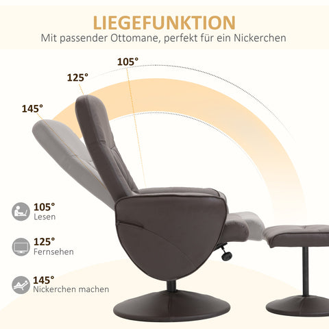 Rootz Recliner Armchair with Footstool Set - Relaxation Chair - Lounge Seat - Adjustable Backrest - Synthetic Leather - 76cm x 81cm x 101cm