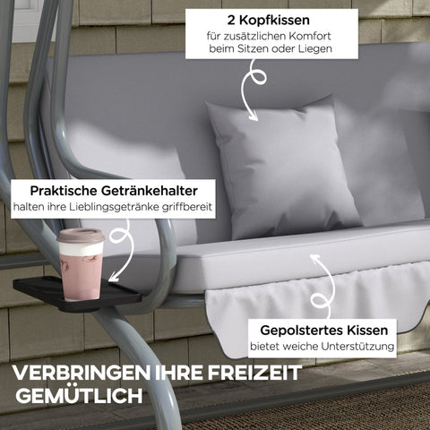 Rootz Hollywood Swing - Garden Swing - Porch Swing - 3-Person Swing - Convertible Lounger - Adjustable Canopy - 200cm x 120cm x 164cm