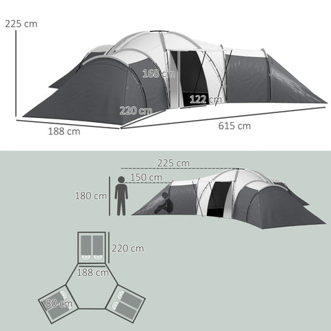 Rootz Camping Tent - Tunnel Tent - Family Tent - Spacious - Durable - Waterproof - 220L x 188W x 150H cm (Bedroom), 495L x 415W cm (Living Room)