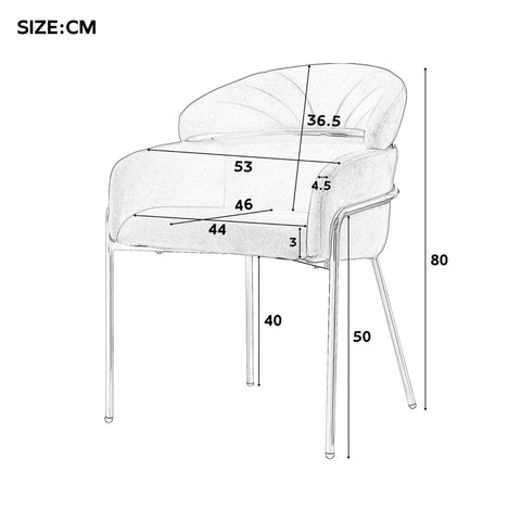 Rootz Velvet Dining Chair - Lounge Chair - Ergonomic Seating - Luxurious Comfort - 53L x 46W x 80H cm