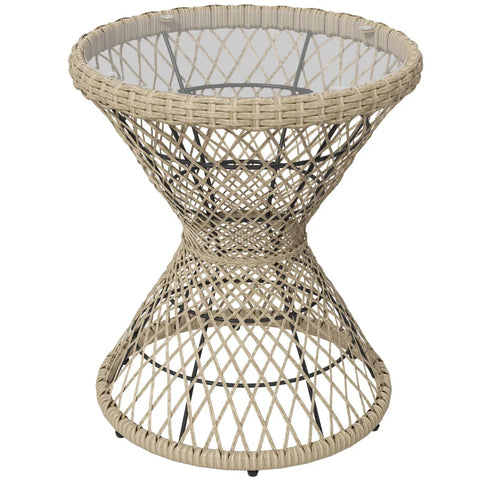Rootz Coffee Table - Side Table - Garden Table - Boho Design - Glass Top - PE Rattan - Natural - Light Brown - 45 cm x 45 cm x 52 cm