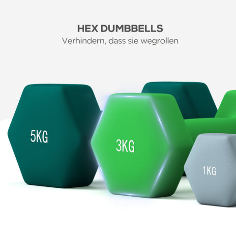 Rootz Dumbbell Set with Rack - Fitness Weights - Training Dumbbells - Anti-Roll Design - 34W x 10D x 34H cm
