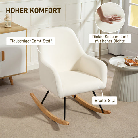 Rootz Rocking Chair - Recliner Chair - Velvet Accent Chair - Maximum Comfort - 68cm x 85cm x 89cm - Cream White