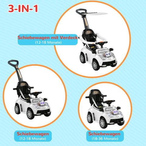 Rootz 3-in-1 Robot Push Car - Ride-On Toy - Convertible Car - Removable Sun Canopy - Lights and Music - 96cm x 39cm x 90cm