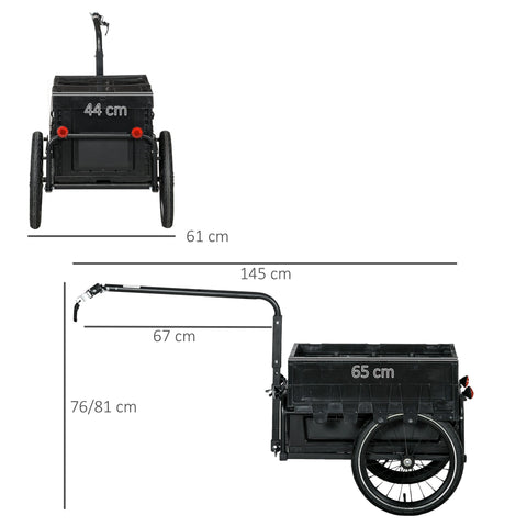 Rootz Bike Trailer - Cargo Trailer - Bicycle Cart - 65L Foldable Storage, Safety Reflectors, 145cm x 61cm x 76/81cm, Max Load 40kg, Black