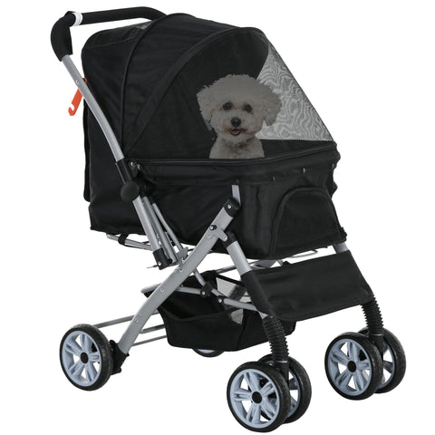 Rootz Foldable Dog Cat Stroller - Pet Buggy - Animal Carriage - Adjustable Cover - 77cm x 50cm x 99cm