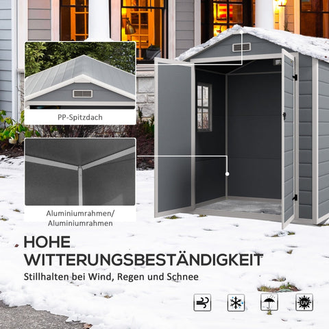 Rootz Metal Garden Shed - Tool Shed - Bicycle Shed - Lockable Double Door - Optimal Ventilation - 1.80 x 1.30 x 2.10m - Aluminum Frame - Gray