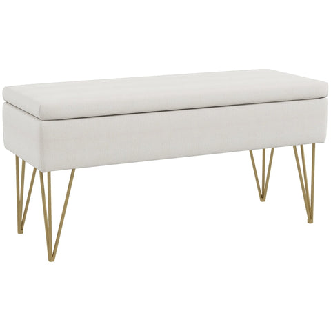 Rootz Bed Bench with Storage Space - Bedroom Bench - Ottoman - Cream Fabric - Gold Hairpin Legs - 100cm x 40cm x 49cm