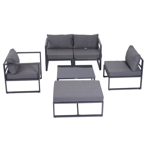 Rootz 6 Piece Patio Lounge Set - Outdoor Furniture - Sectional Sofa - Powder-Coated Aluminum - Thickly Padded Cushions - 65cm x 65cm x 63cm