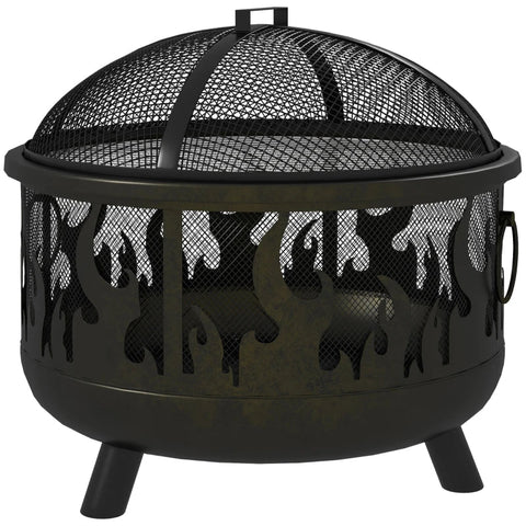 Rootz Grillrek - Vuurschaal - Inclusief Vonkenbeschermer - Vuurplaats - 1 Pook - Praktische Grill - 2-in-1 Design - Staal - Zwart - Ø61 x 55H cm