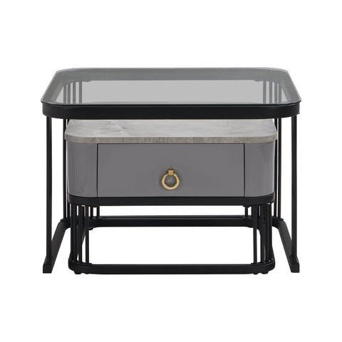 Rootz Modular Coffee Table Set - High-Gloss Marble - Glass Top - Luxurious Design - 60x60x42cm & 50x50x34cm - Practical Drawers