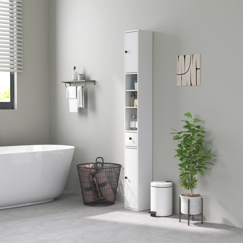 Rootz High Slim Bathroom Cabinet - Storage Organizer - Space Saver - Maximizes Space - 20cm x 20cm x 178cm, White