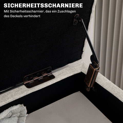 Rootz Storage Bench - Bed Bench - Elegant Seat Chest - Linen-Look Fabric - Generous Storage - Beige - 110cm x 39cm x 45cm