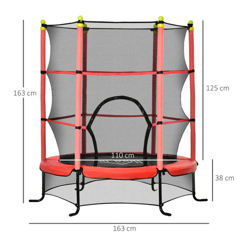 Rootz Children's Trampoline - Safety Net - Edge Padding - Weatherproof - Metal Frame - Up To 50 Kg - Steel - Plastic - Red - Ø163cm X 163cm