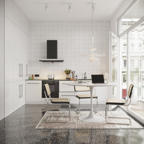 Rootz Modern Round Dining Table - White Masonation Table - Metal Frame Dining Tables - Durable & Stylish - 120cm x 120cm x 75cm