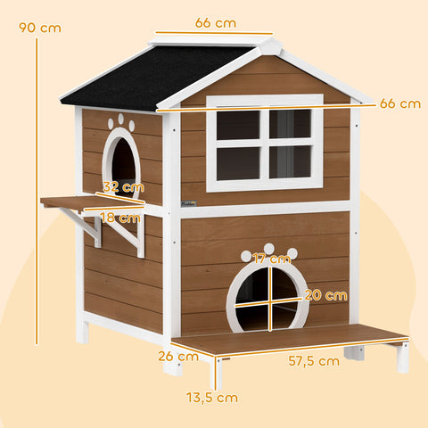 Rootz Outdoor Cat House - Weatherproof Cat Shelter - 2 Story Cat Home - Removable Floor - 66x66x90cm
