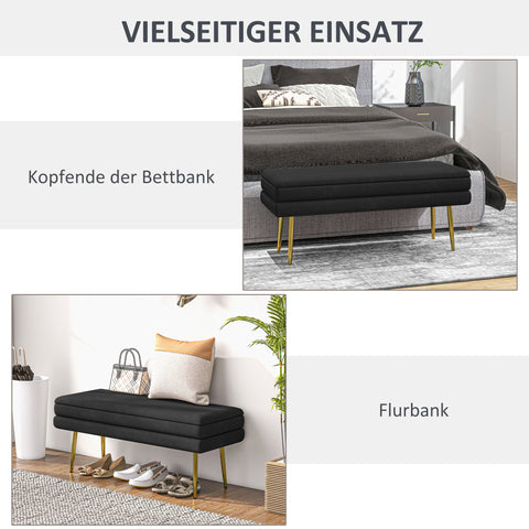 Rootz Upholstered Storage Bench - Accent Bench - Skandi Style – Space-saving - 100cm x 37.5cm x 42cm, Black