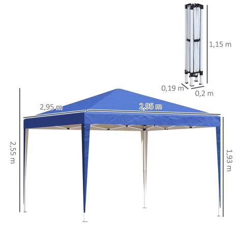 Rootz Pop-Up Folding Gazebo - Garden Tent - Party Pavilion - UV Protection - 2.95 x 2.95m - Steel & Oxford Fabric - Blue