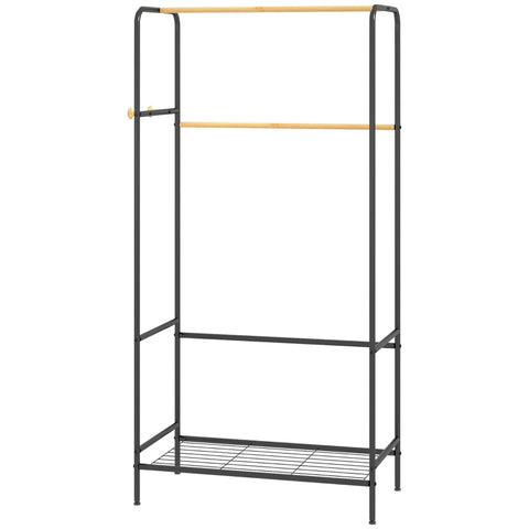 Rootz Clothes Rack - Coat Stand - Garment Rack - Steel Frame - Bamboo - 80.5cm x 40.5cm x 162.5cm - Organize Wardrobe - 2 Rails - Shoe Shelf