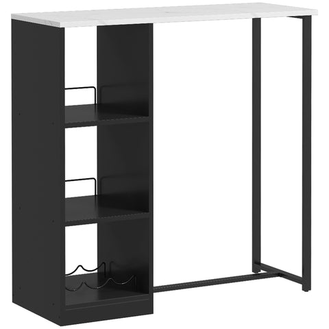 Rootz Bar High Table - Kitchen Table - Bar Table - Space-Saving Design - 105 x 40 x 105 cm - White Marble Look Top, Black Steel Frame