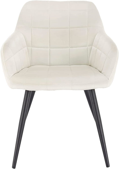 Rootz Set of 6 Dining Chairs - Armchairs with Velvet Seats - Cream White Metal Legs - Comfortable, Ergonomic, Durable - 49cm x 43cm x 81cm