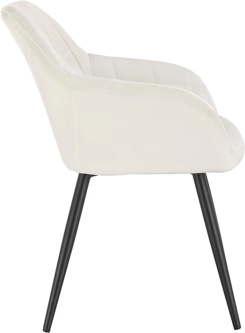 Rootz Set of 6 Dining Chairs - Armchairs with Velvet Seats - Cream White Metal Legs - Comfortable, Ergonomic, Durable - 49cm x 43cm x 81cm