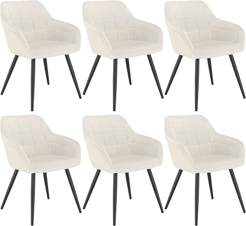 Rootz Set of 6 Dining Chairs - Armchairs with Velvet Seats - Cream White Metal Legs - Comfortable, Ergonomic, Durable - 49cm x 43cm x 81cm