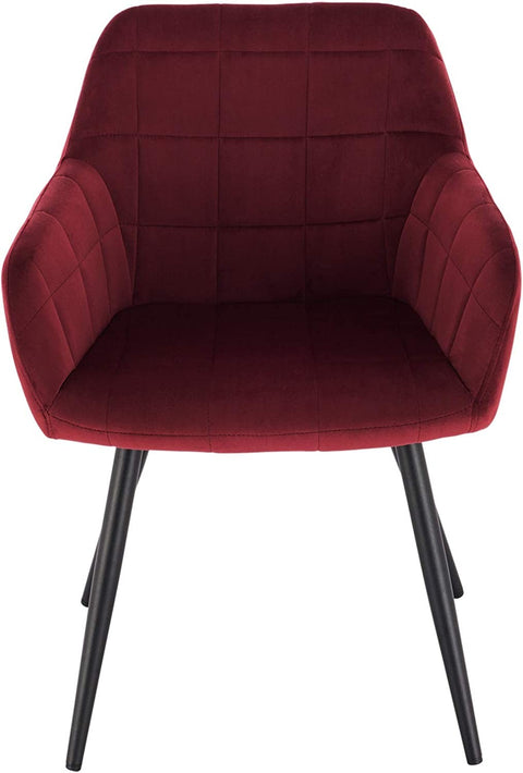Rootz Set of 6 Velvet Dining Chairs - Armchairs with Metal Legs - Bordeaux - Comfortable, Durable, Versatile - Seat 49cm x 43cm, Height 81cm