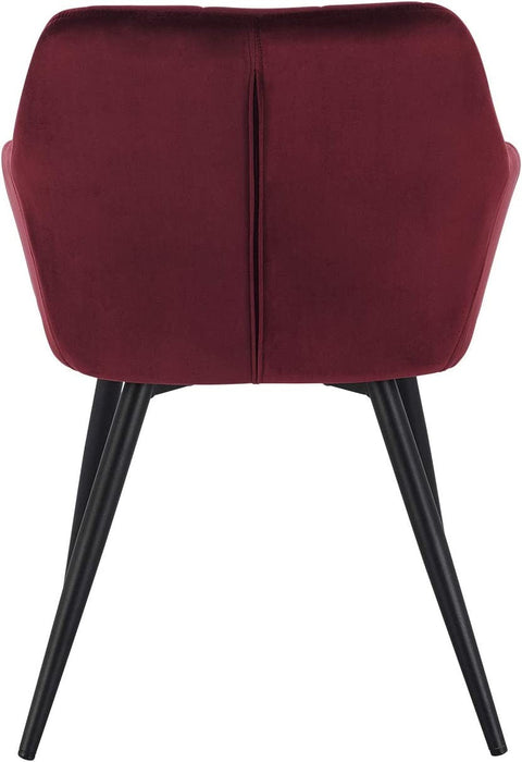 Rootz Set of 6 Velvet Dining Chairs - Armchairs with Metal Legs - Bordeaux - Comfortable, Durable, Versatile - Seat 49cm x 43cm, Height 81cm