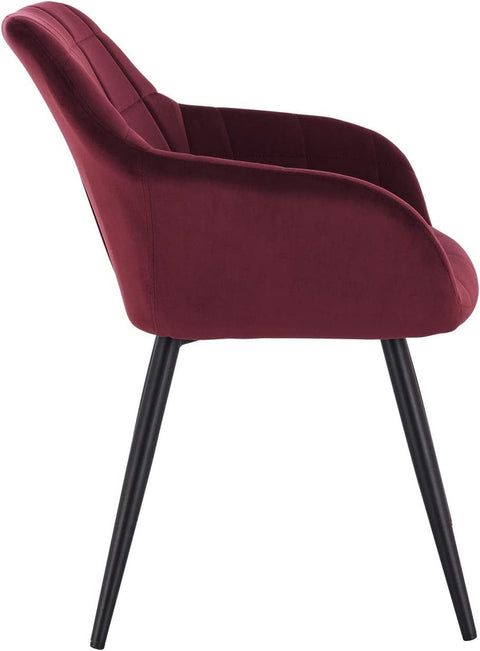 Rootz Set of 6 Velvet Dining Chairs - Armchairs with Metal Legs - Bordeaux - Comfortable, Durable, Versatile - Seat 49cm x 43cm, Height 81cm