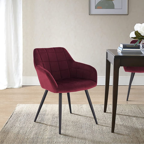 Rootz Set of 6 Velvet Dining Chairs - Armchairs with Metal Legs - Bordeaux - Comfortable, Durable, Versatile - Seat 49cm x 43cm, Height 81cm