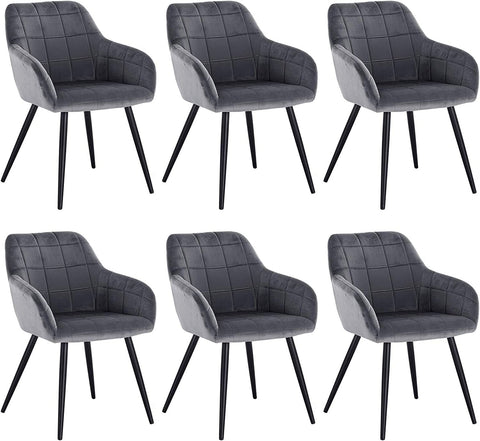 Rootz Set of 6 Dining Chairs - Armchairs - Velvet Upholstered Chairs - Comfortable & Ergonomic - Stable & Robust - Versatile Design - 49cm x 43cm x 81cm