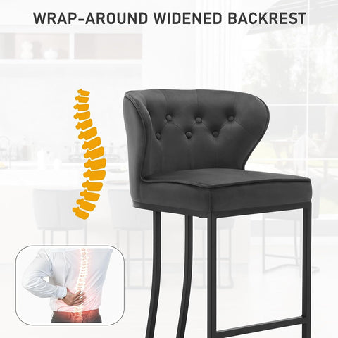 Rootz Velvet Bar Stool - Counter Stool - Upholstered Chair - Comfortable Seating - Durable Frame - Ergonomic Design - 49cm x 85cm x 48.5cm