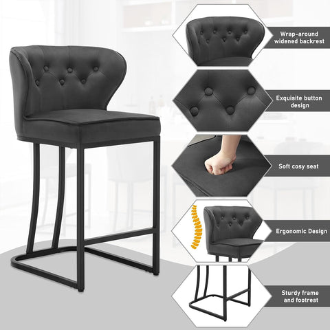 Rootz Velvet Bar Stool - Counter Stool - Upholstered Chair - Comfortable Seating - Durable Frame - Ergonomic Design - 49cm x 85cm x 48.5cm