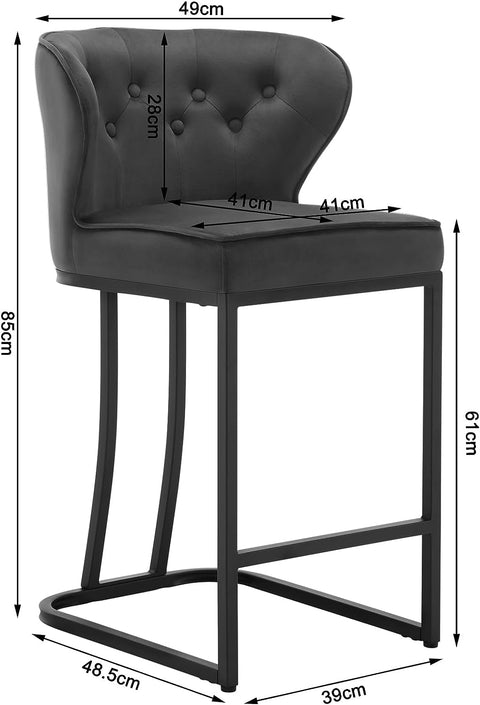 Rootz Velvet Bar Stool - Counter Stool - Upholstered Chair - Comfortable Seating - Durable Frame - Ergonomic Design - 49cm x 85cm x 48.5cm
