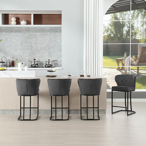 Rootz Velvet Bar Stool - Counter Stool - Upholstered Chair - Comfortable Seating - Durable Frame - Ergonomic Design - 49cm x 85cm x 48.5cm