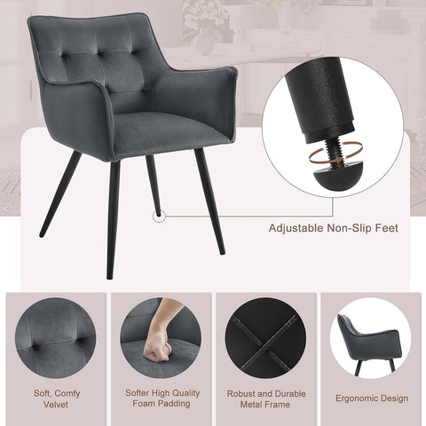 Rootz Velvet Dining Chair - Elegant Chair - Stylish Seating - High-Density Foam Comfort - Durable Metal Frame - Ergonomic Design - 57cm x 80cm x 57cm