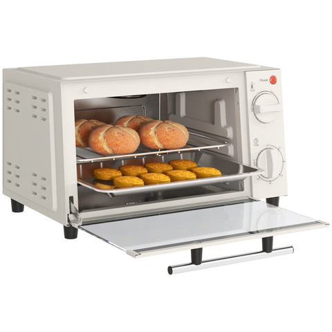 Rootz 9L Mini Oven - Compact Toaster Oven - Adjustable Heat - Space-Saving Stainless Steel - 35cm x 24.6cm x 20cm  White