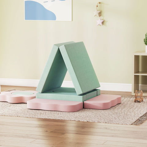 Rootz 12-Piece Foam Blocks Set - Climbing Blocks - Indoor Play Mats - Promotes Motor Skills - Wave Shape 75x35x10cm - Pink & Mint Green