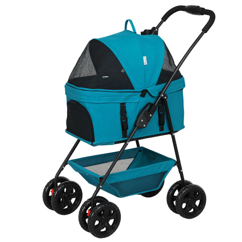 Rootz 3-in-1 Pet Trolleys - Foldable Dog Cars - Portable Animal Carrier - Easy Storage, 76x50x102cm - Perfect for Small Pets, Turquoise