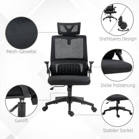 Rootz Vinsetto Office Chair - Ergonomic Chair - Adjustable Chair - Lumbar Support - Tilt Function - 58cm x 61cm x 102-119cm