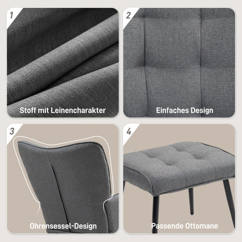 Rootz Rocking Chair with Matching Footstool - Nursery Chair - Glider Chair - Dark Gray - Polyester & Beech Wood - 64cm x 89cm x 90cm