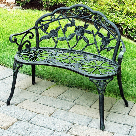 Rootz 2-Seater Garden Bench - Outdoor Furniture - Metal Bench - Antique Design - Weatherproof - Easy Assembly - 100cm x 54cm x 78cm