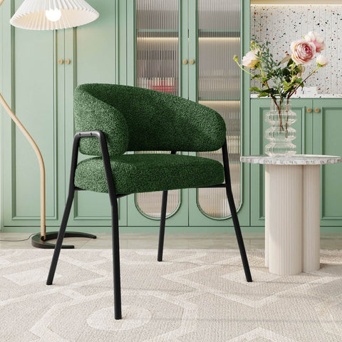 Rootz Dining Chair - Armchair - Lambskin Look - Ergonomic Comfort - Velvet Fabric - 49cm x 48cm x 78cm - Dark Green