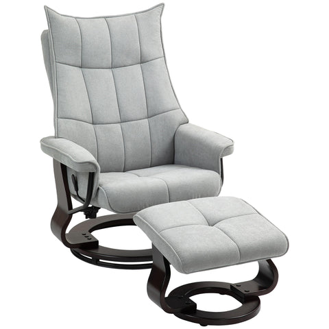 Rootz Recliner with Stool - Swivel Chair - Rocker Function - Velvet Comfort - 81x87x113cm / 81x110x105cm - Up to 150 kg - Grey