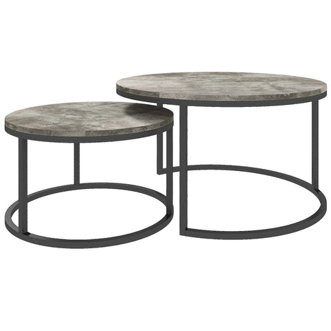 Rootz Coffee Table Set - Round Set Tables - Industrial Design - Durable - 78.5cm x 78.5cm x 46.5cm & 59cm x 59cm x 36.5cm