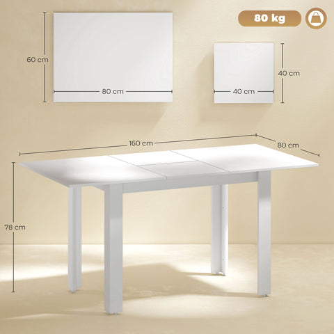 Rootz Extendable Dining Table - Adjustable Kitchen Table - Space-Saving Dining Table - White - Seats 4-6 People - 120-160 x 80 x 78 cm