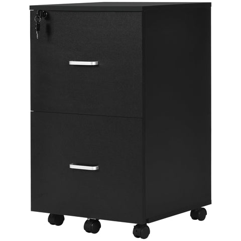 Rootz Office Container Storage on Wheels - Filing Cabinet - Office Furniture - Secure Lockable Drawers - 43L x 45W x 72H cm, Black
